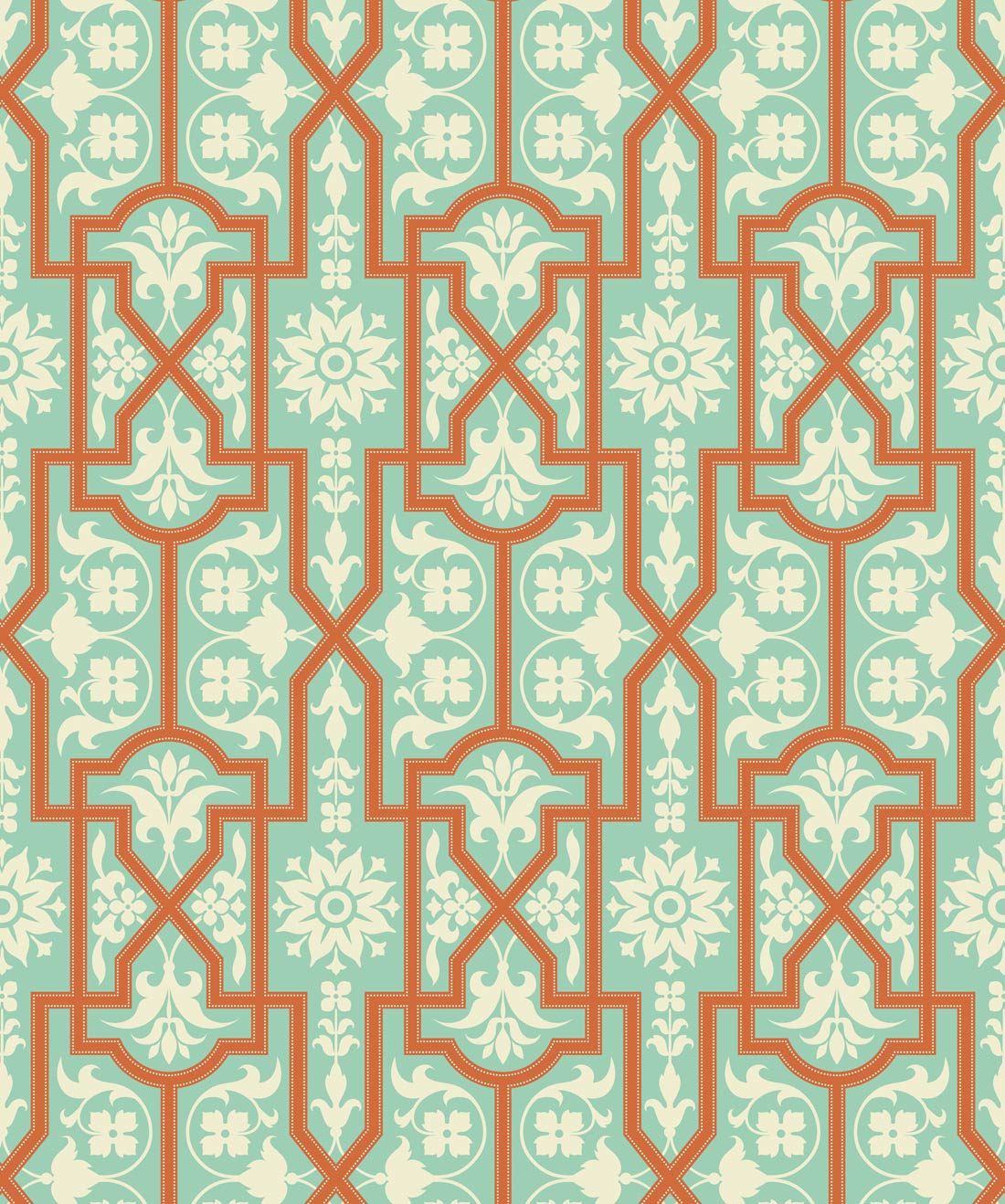Architectural Apricot Elegant Trellis Wallpaper