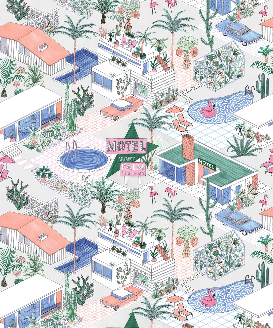 Palm Springs is a mid century urban Wallpaper • Jacqueline Colley • Grey • Swatch