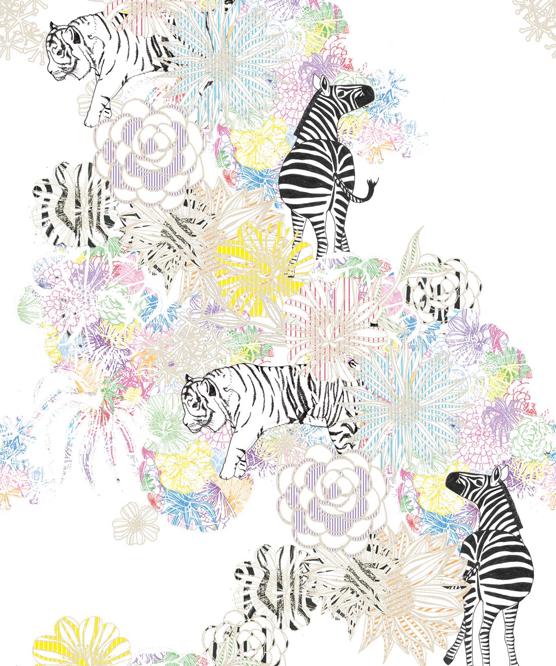 Tigers & Zebras is a animal flower wallpaper