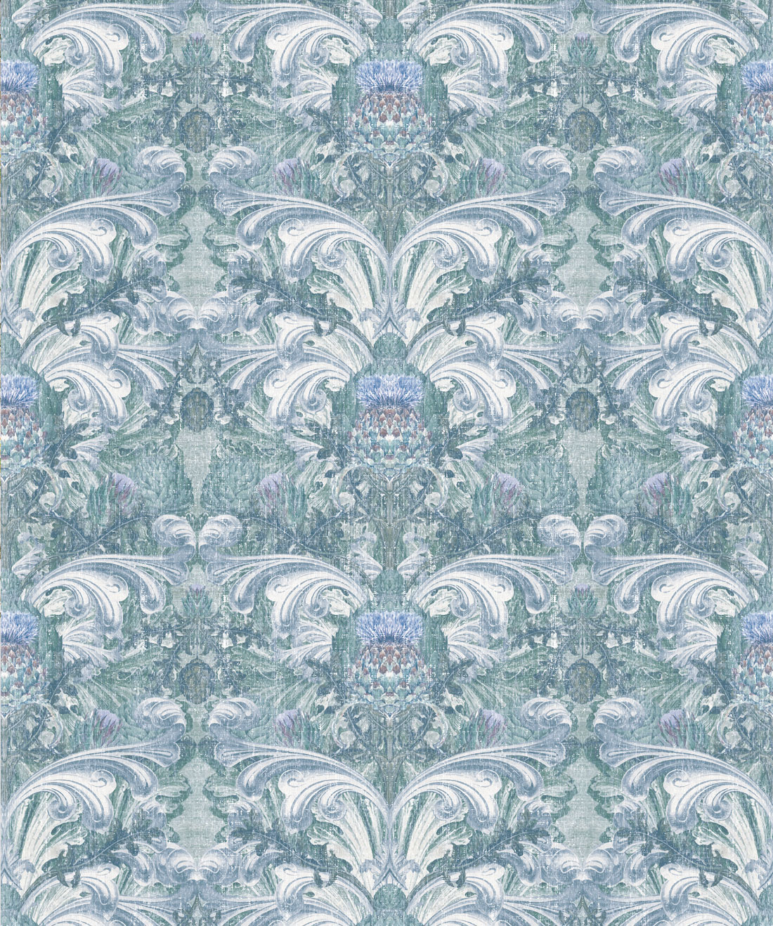 Thistle in Ashen is a Baroque Inspired Wallpaper