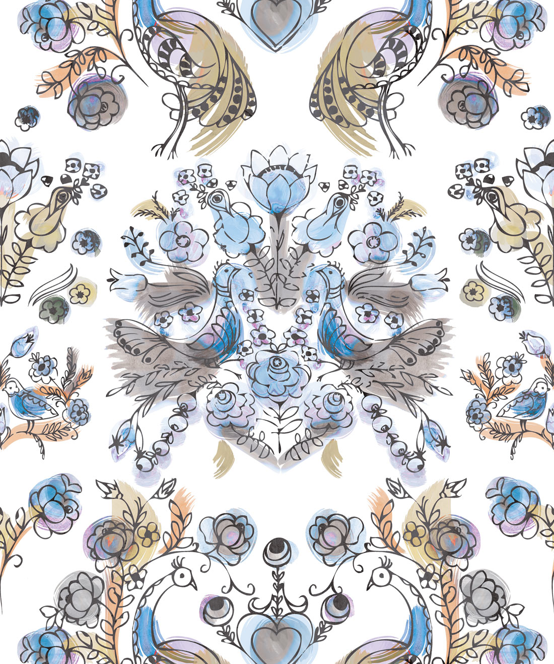 Briar Rose in Ming is a watercolor rose wallpaper