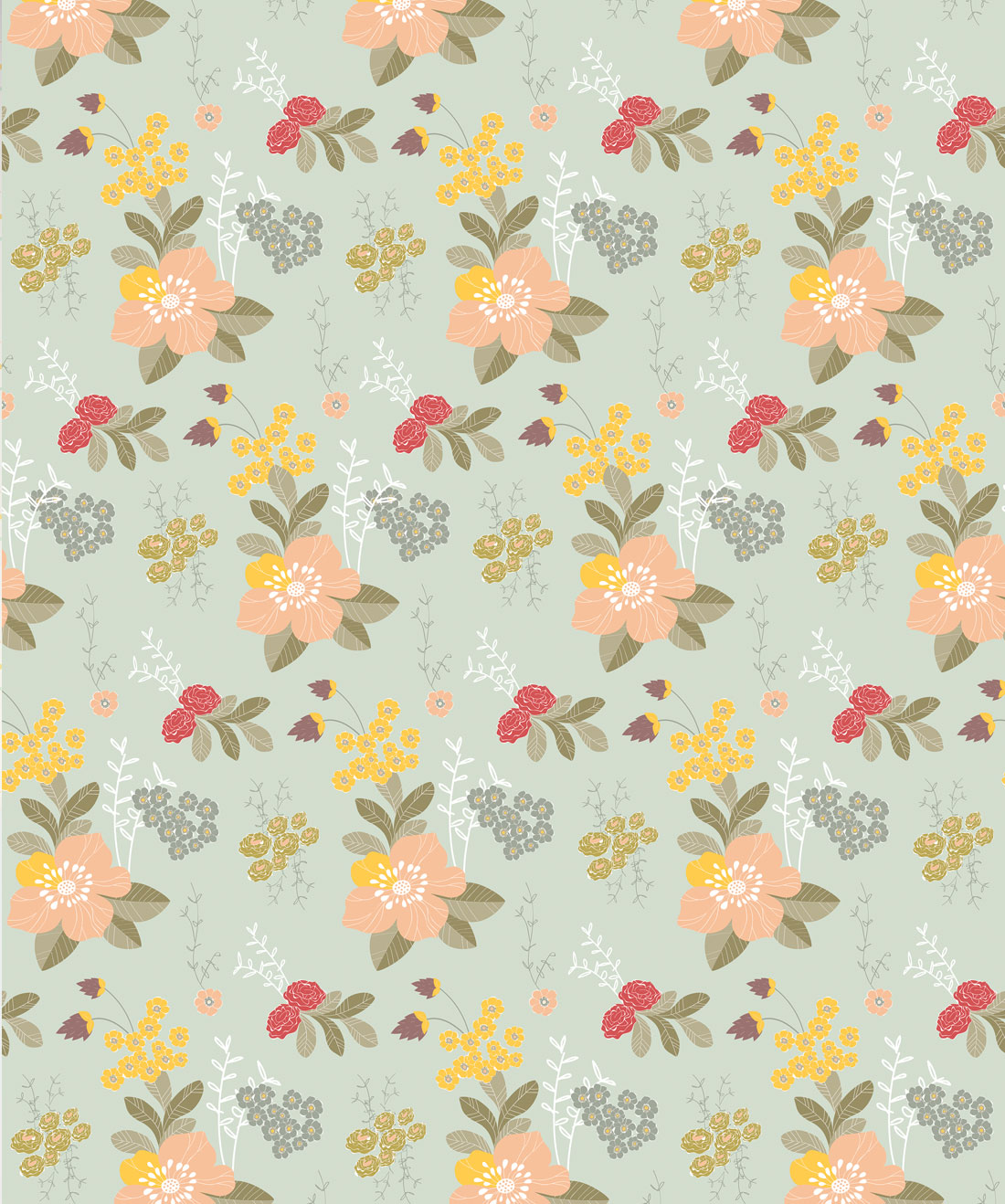 Flower Garden - Green Classic Floral Wallpaper