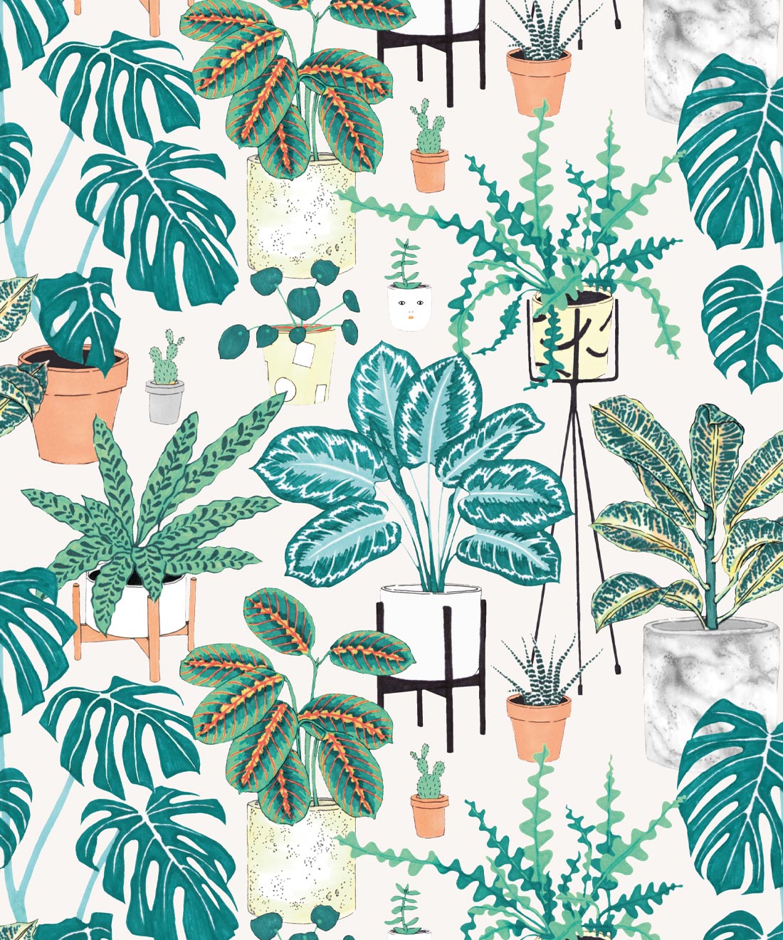 House Plants (Large) • Jacqueline Colley • Wallpaper Republic • Aqua • Swatch