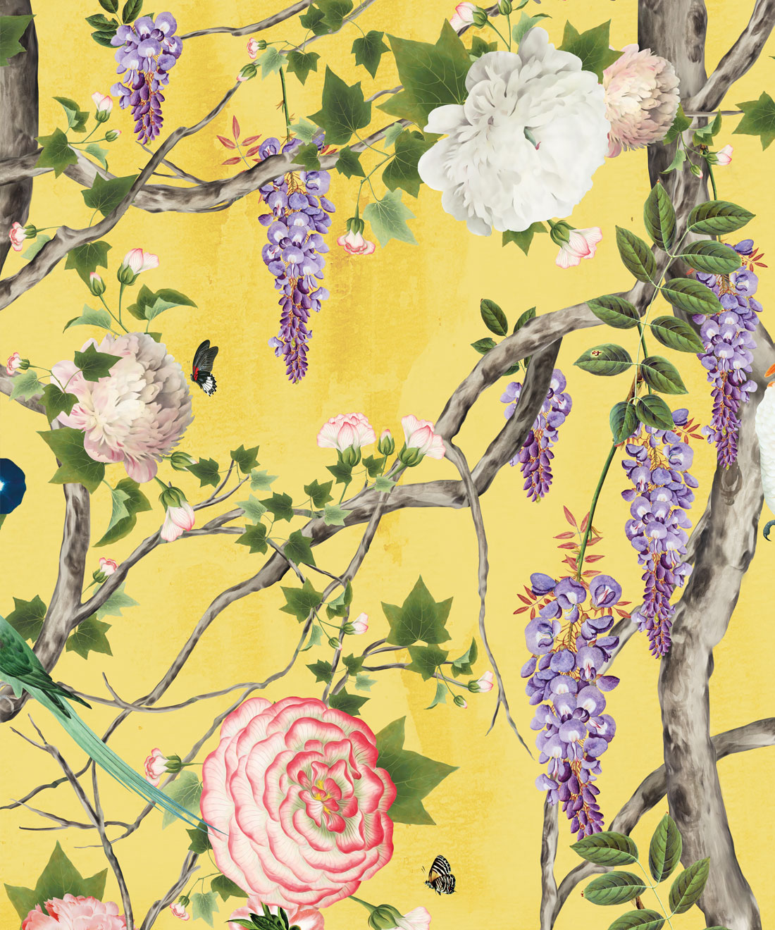Empress Wallpaper • Romantic Wallpaper • Floral Wallpaper • Chinoiserie Wallpaper • Yellow color wallpaper swatch • Honey