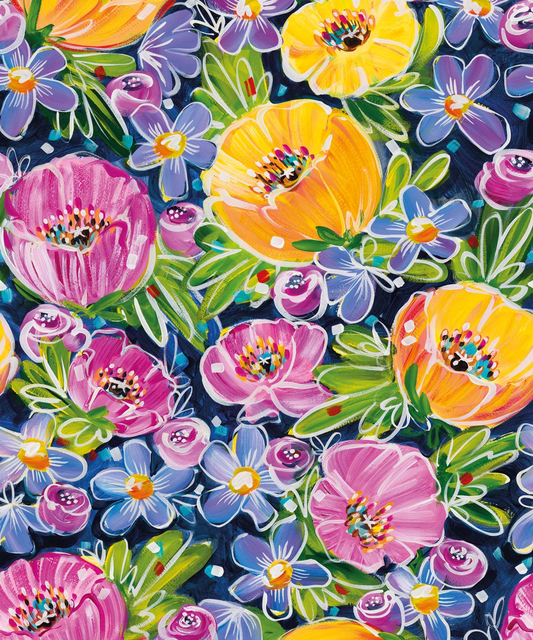 Peony Poppies Wallpaper • Colorful Floral Wallpaper • Swatch