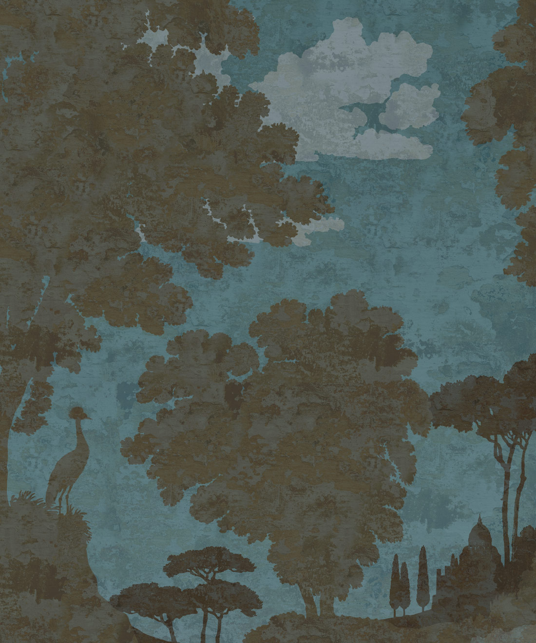 Tuscan Landscape Mural • Italian Wallpaper • Tree Wallpaper • Silhouette Wallpaper • Caramel • Swatch