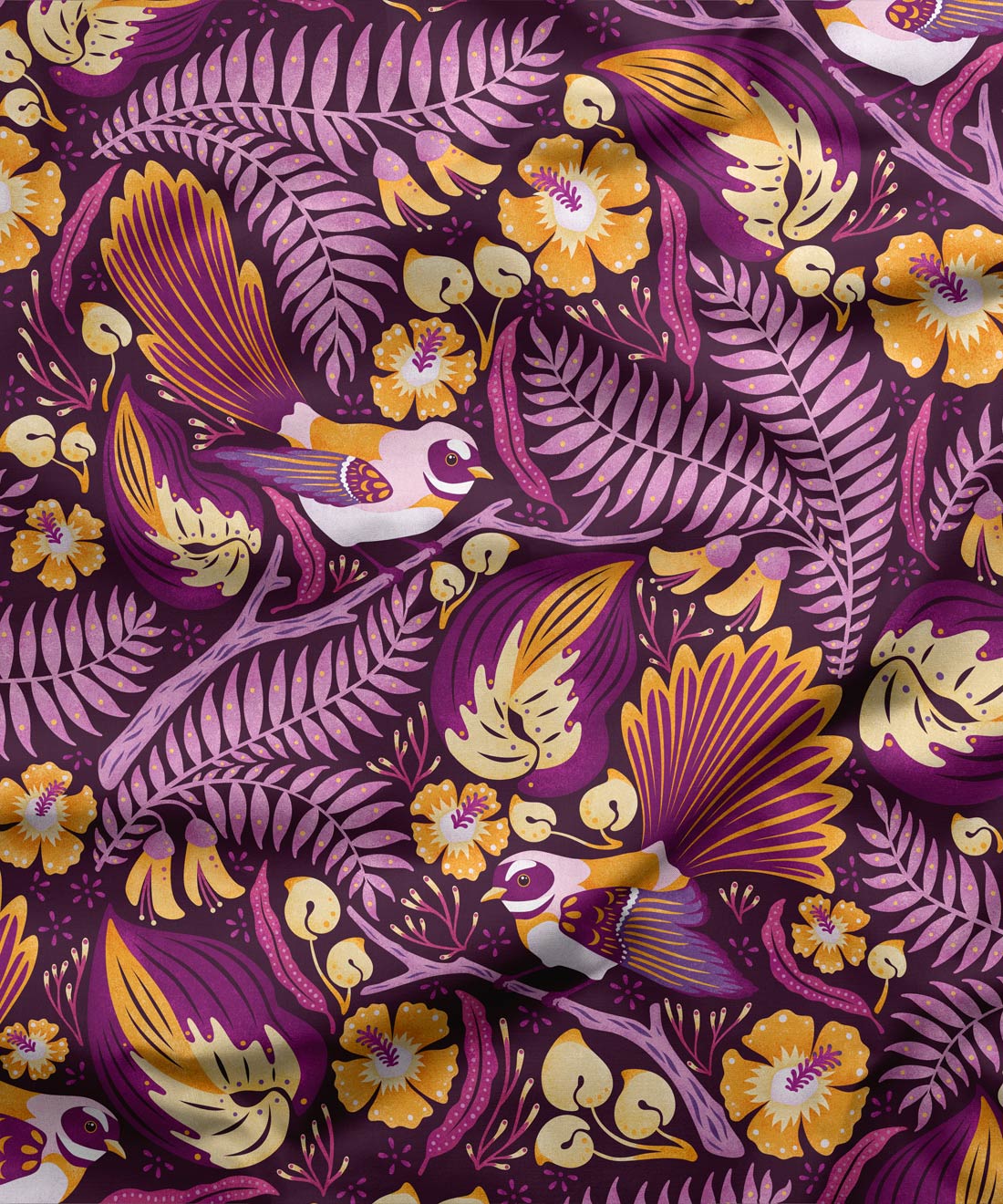 Fantails Fabric • Bird Fabric • Berries • Swatch