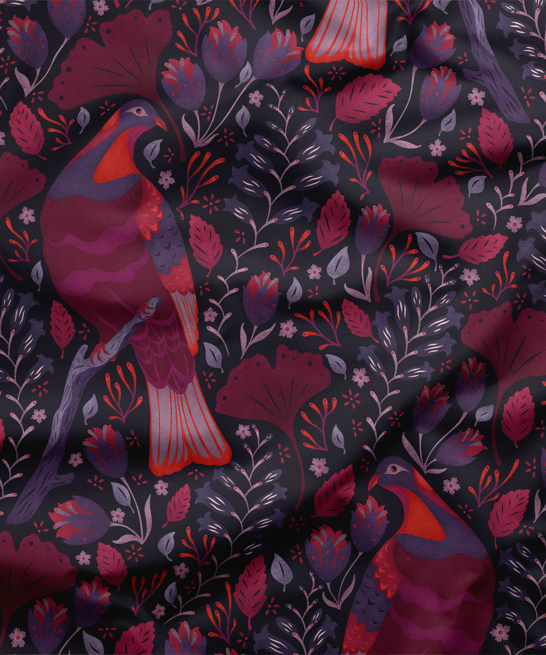Holy Kereru Fabric • Bird Fabric • Berry • Swatch