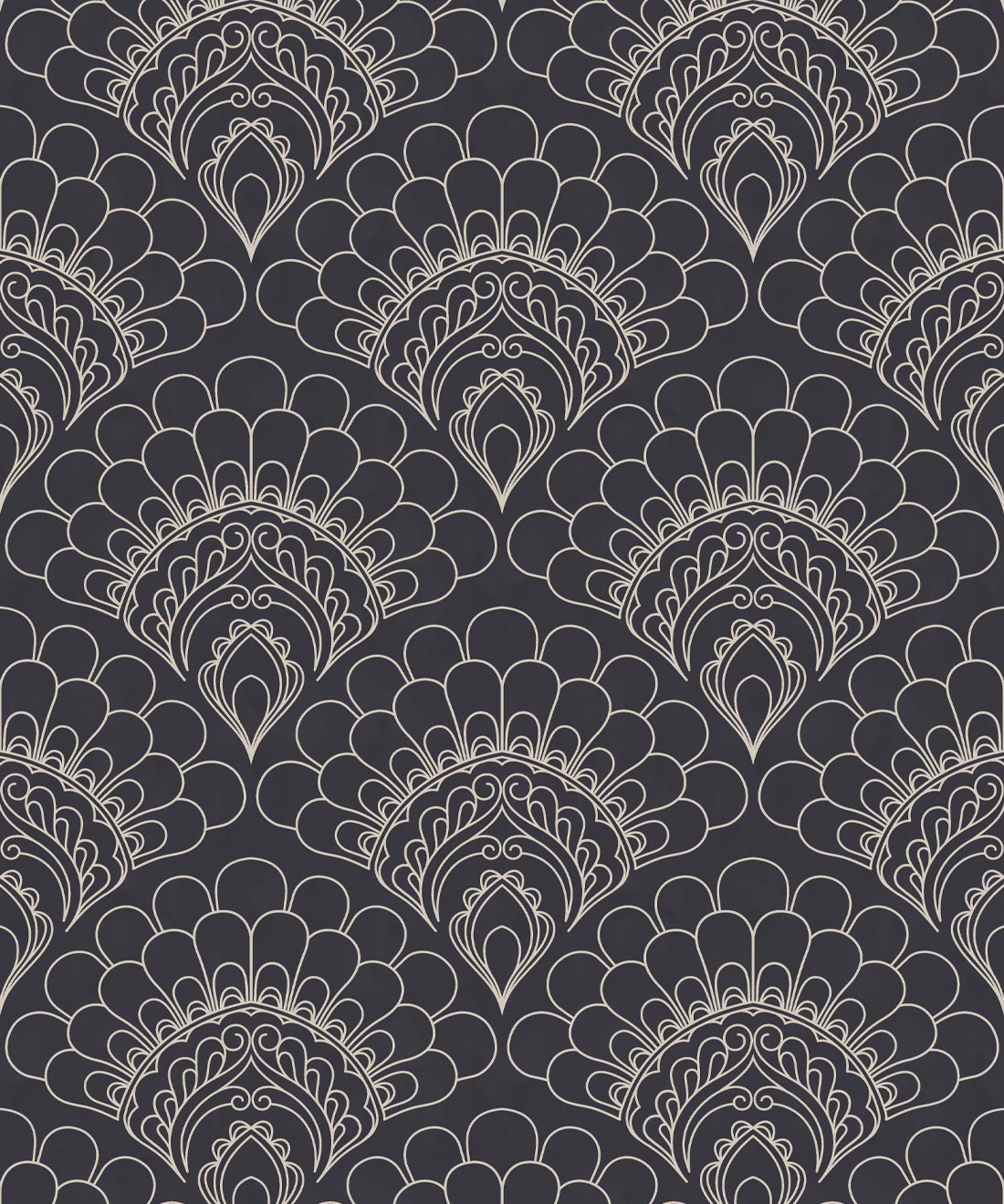 Retro Peacock Wallpaper • Art Deco • Slate • Swatch