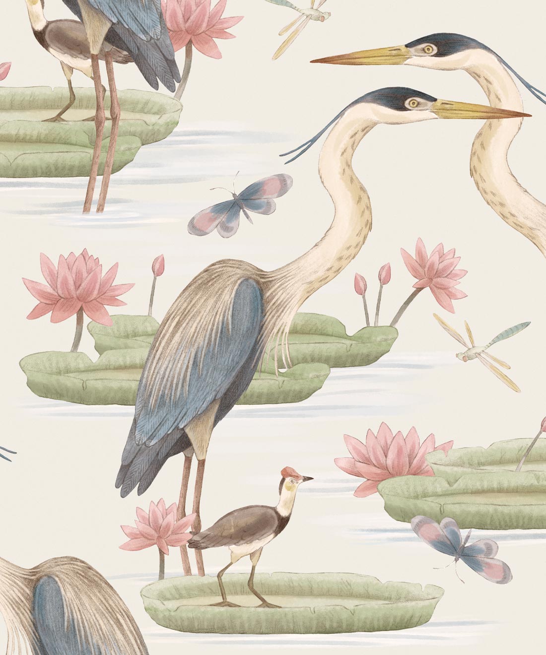 Heron Jacana Giant Lillypad • Water Bird Wallpaper • Snowflake • Swatch