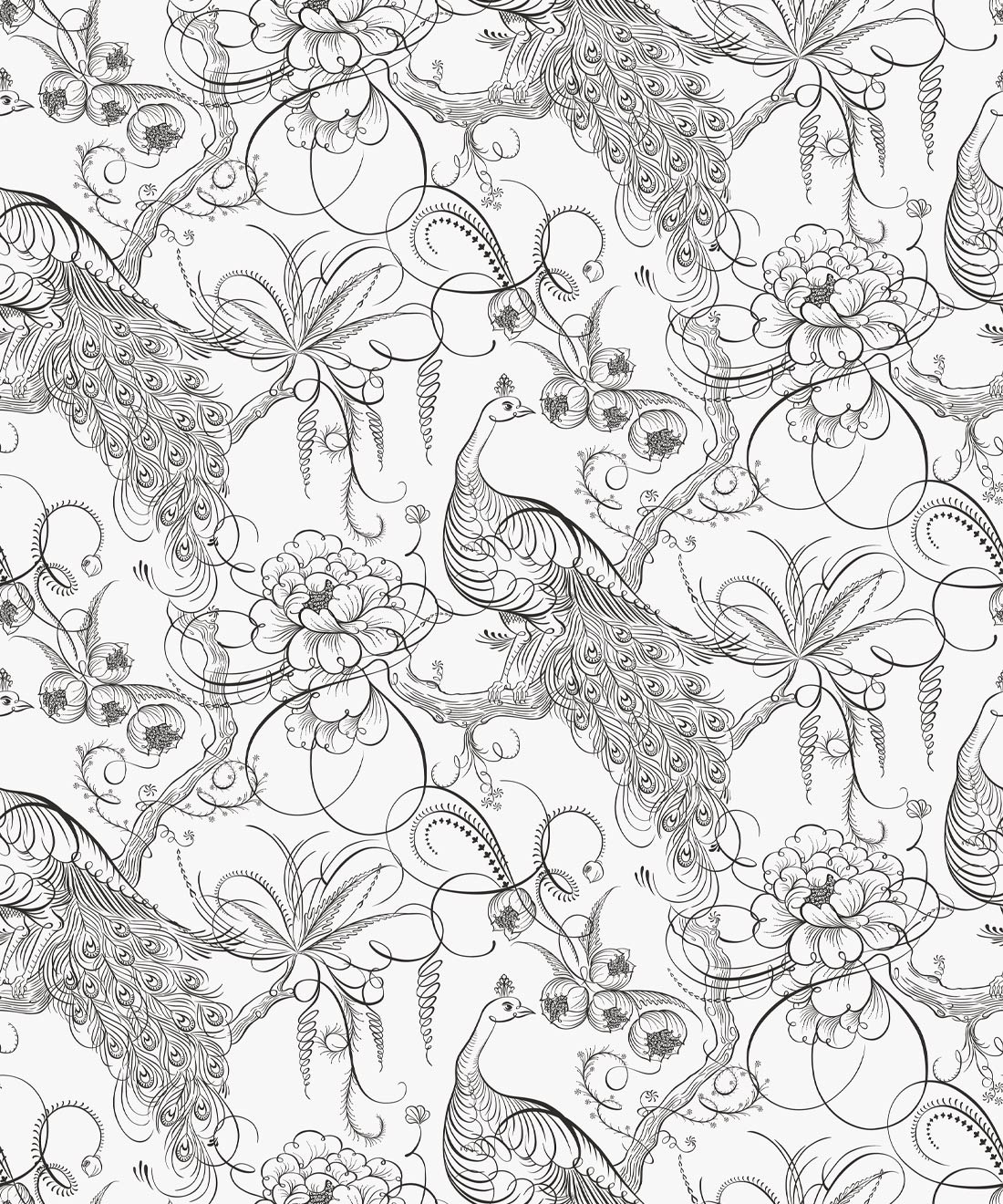 Paradise Wallpaper • Bird Wallpaper • Ink • Swatch
