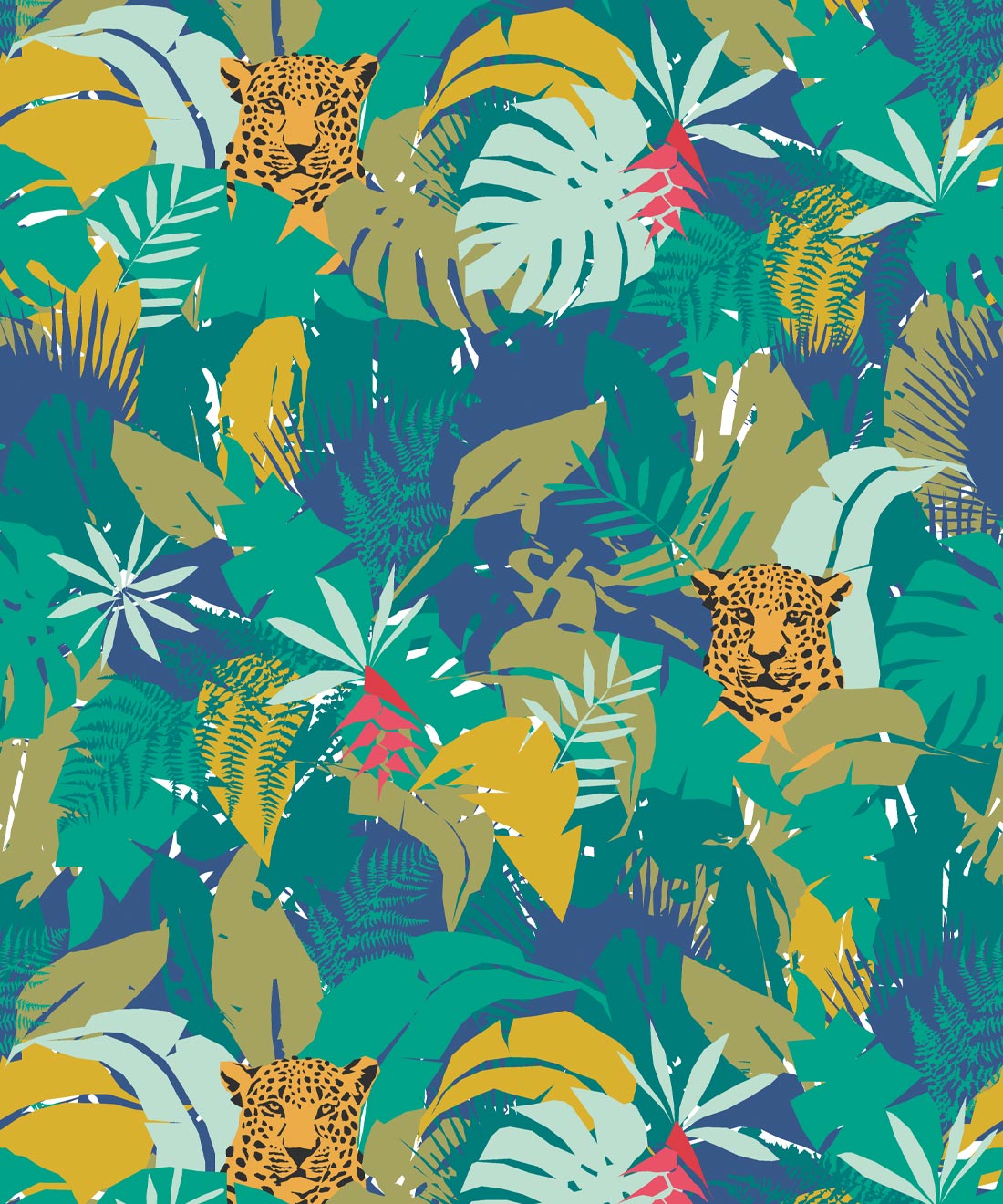 Jungle Wallpaper • Leopards Leafy Animal • Swatch