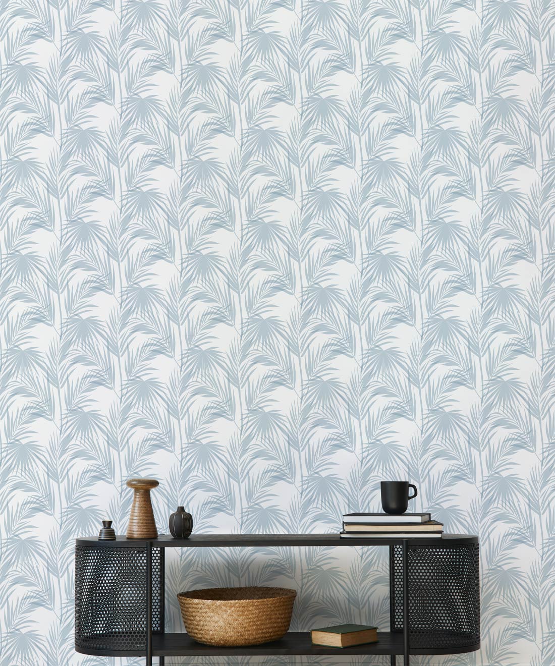 Daintree Palm Wallpaper • Tropical Wallpaper • Powder Blue • Insitu