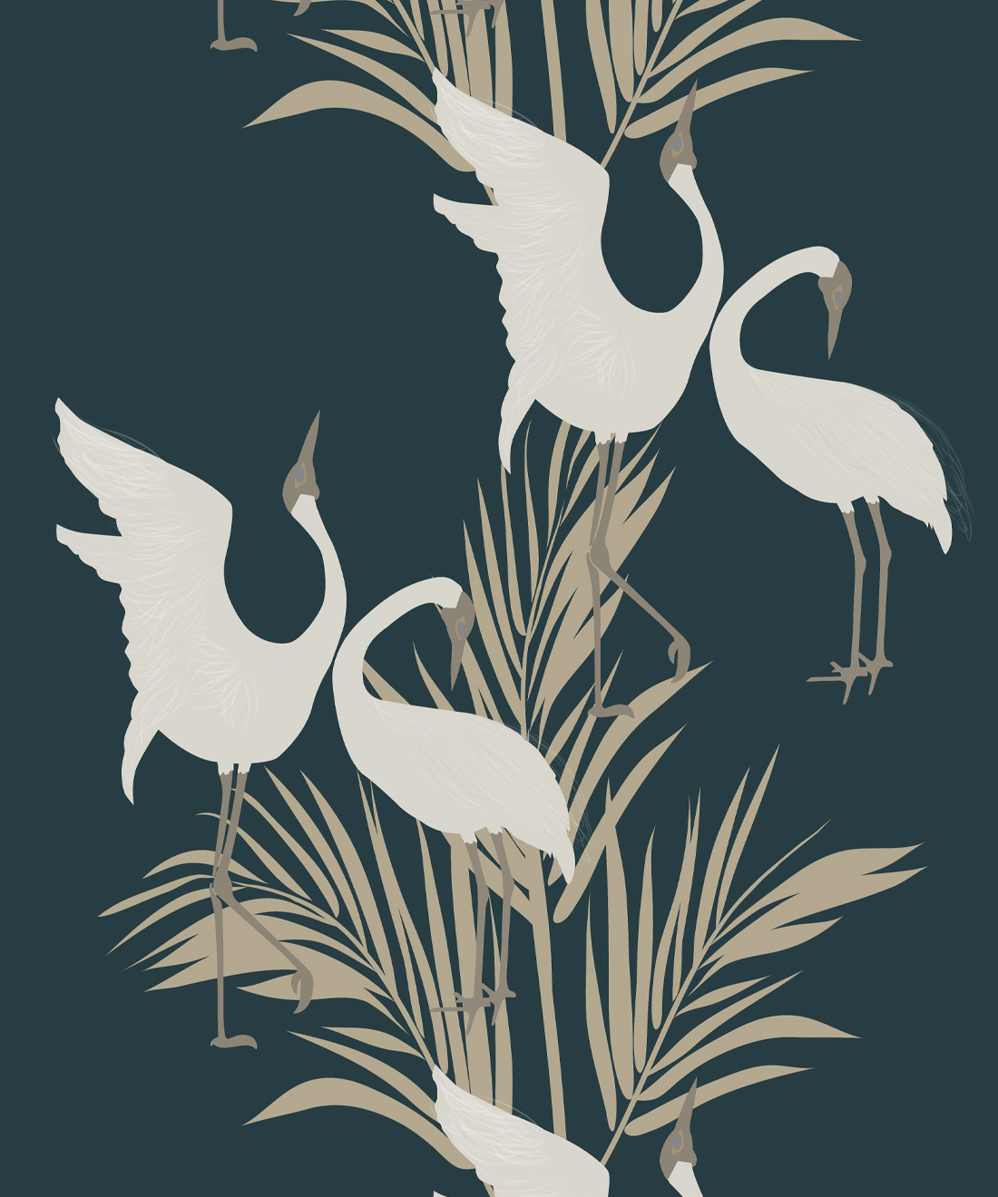 Dancing Brolga Wallpaper • Tropical Wallpaper • Forest Green • Swatch