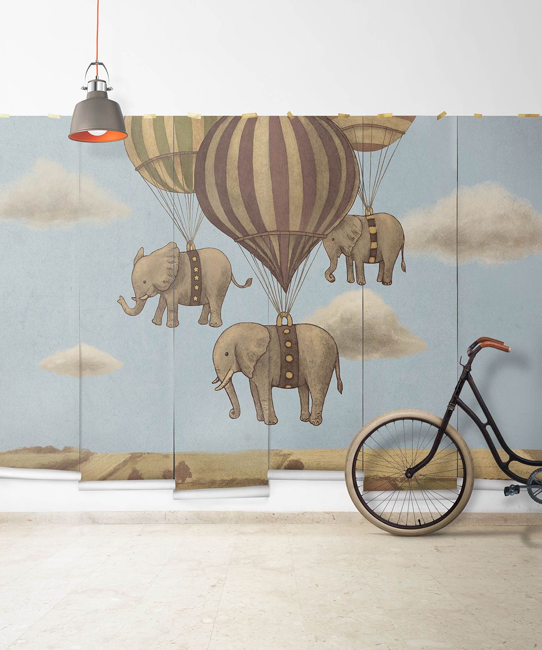 Flight of the Elephants is a cute elephant wall mural