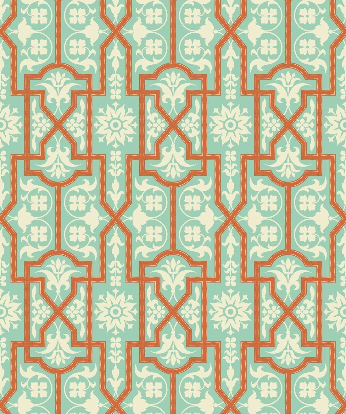 Architectural Apricot Elegant Trellis Wallpaper