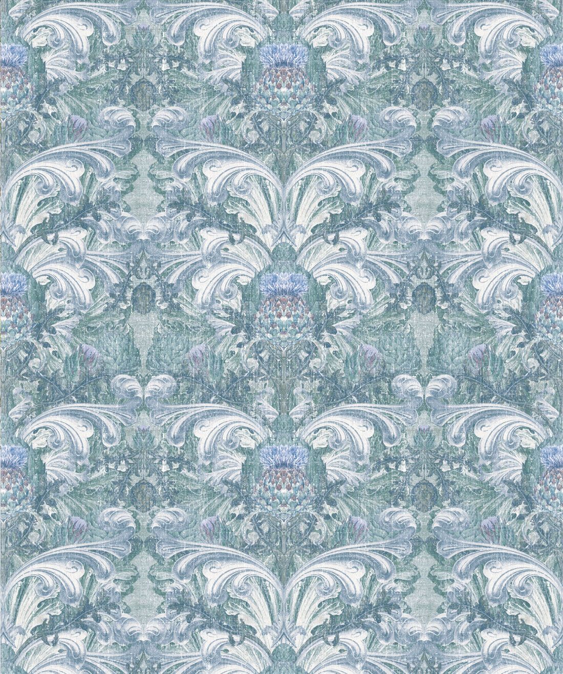 Thistle in Ashen is a Baroque Inspired Wallpaper