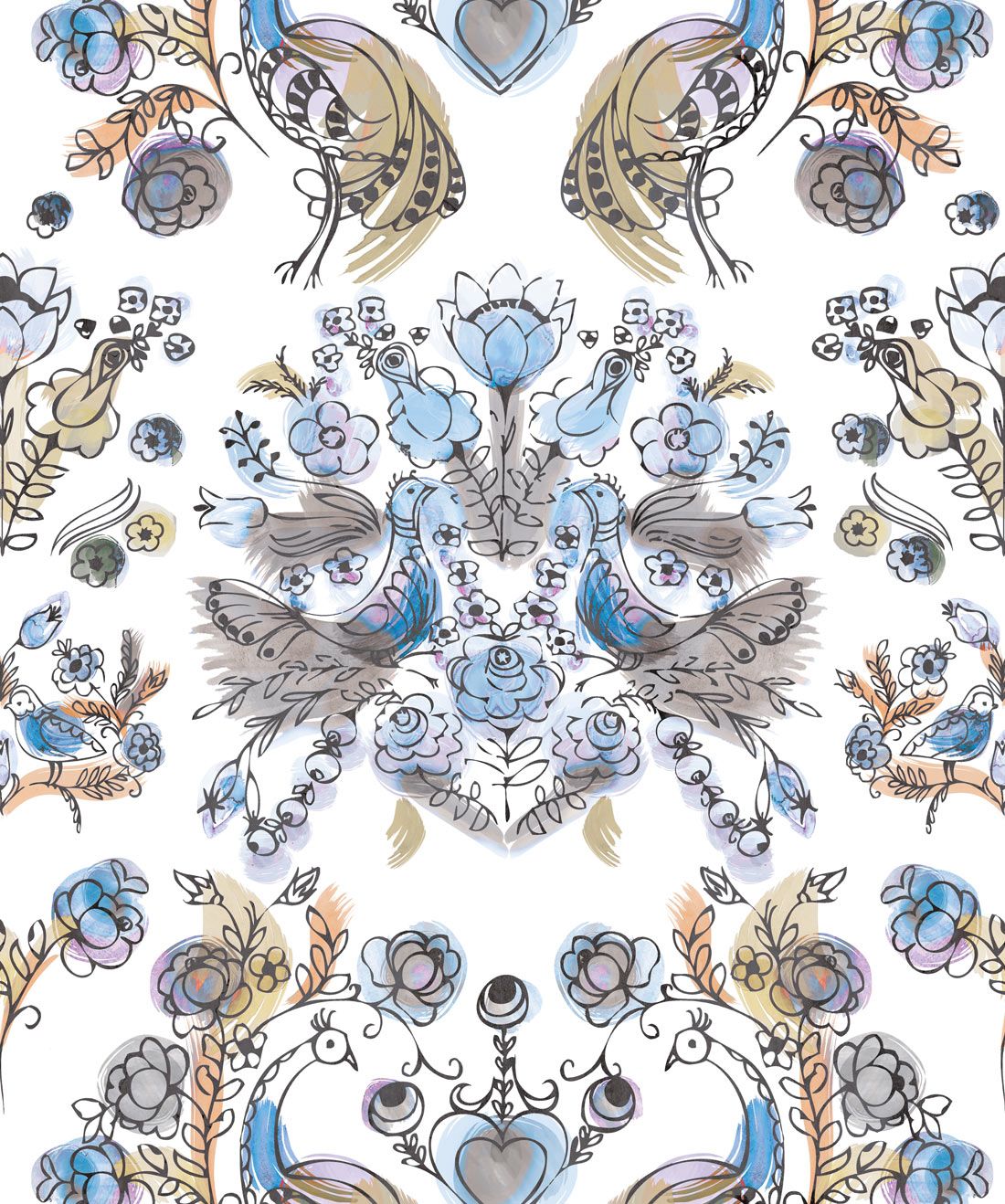 Briar Rose in Ming is a watercolor rose wallpaper