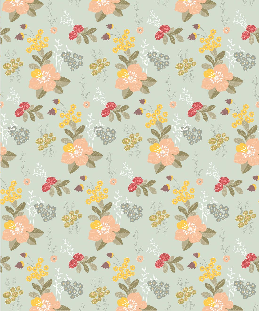 Flower Garden - Green Classic Floral Wallpaper