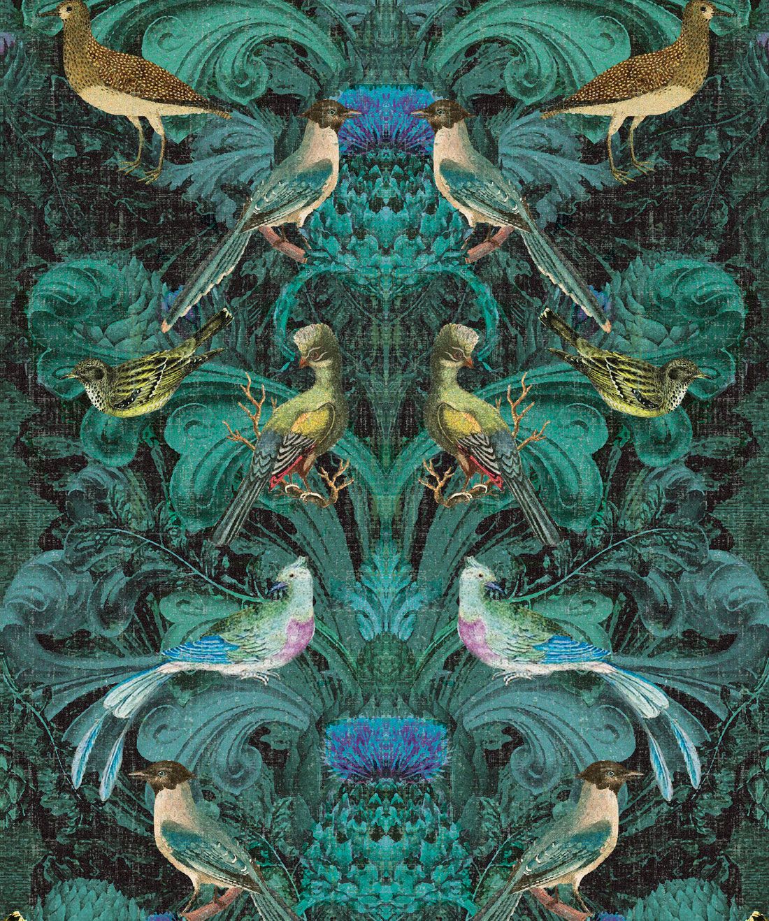 Birdlife in Blue a modern baroque wallpaper