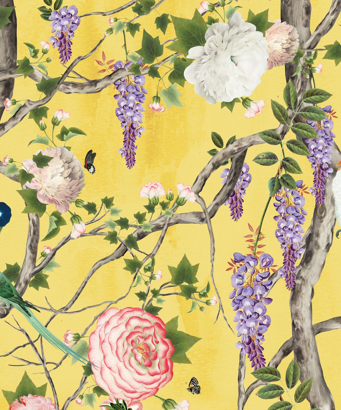 Empress Wallpaper • Romantic Wallpaper • Floral Wallpaper • Chinoiserie Wallpaper • Yellow color wallpaper swatch • Honey