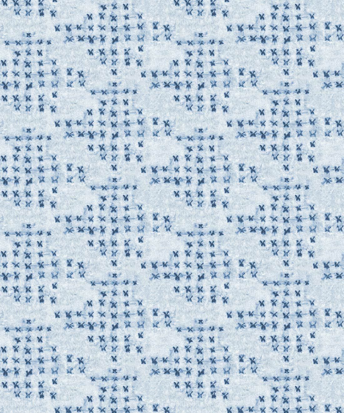 Barre Reversed Wallpaper • Hand Stitched geometric • Shibori • Indigo • Swatch