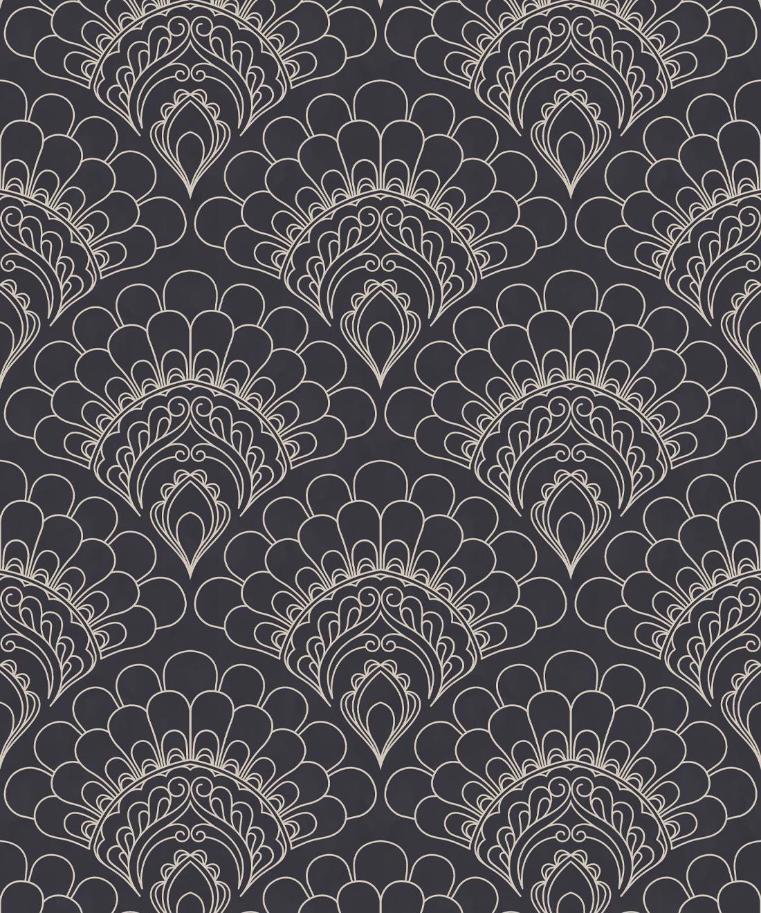 Retro Peacock Wallpaper • Art Deco • Slate • Swatch