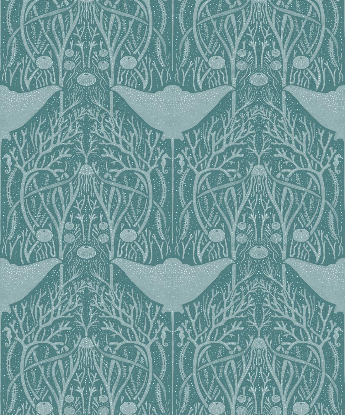 Manta Ray Wallpaper • Floral Wallpaper • Teal • Swatch